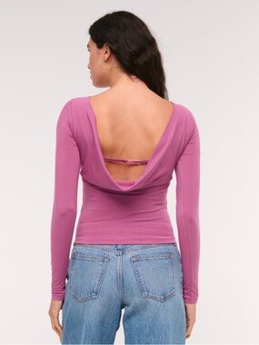 Abercrombie Women's Bra Free Long-Sleeve Cowl Back Pink Top